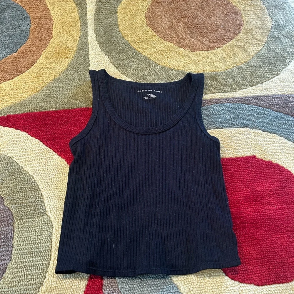 American Eagle Outfitters Black Ribbed Basic Classic Crop Tank Top Shirt Small